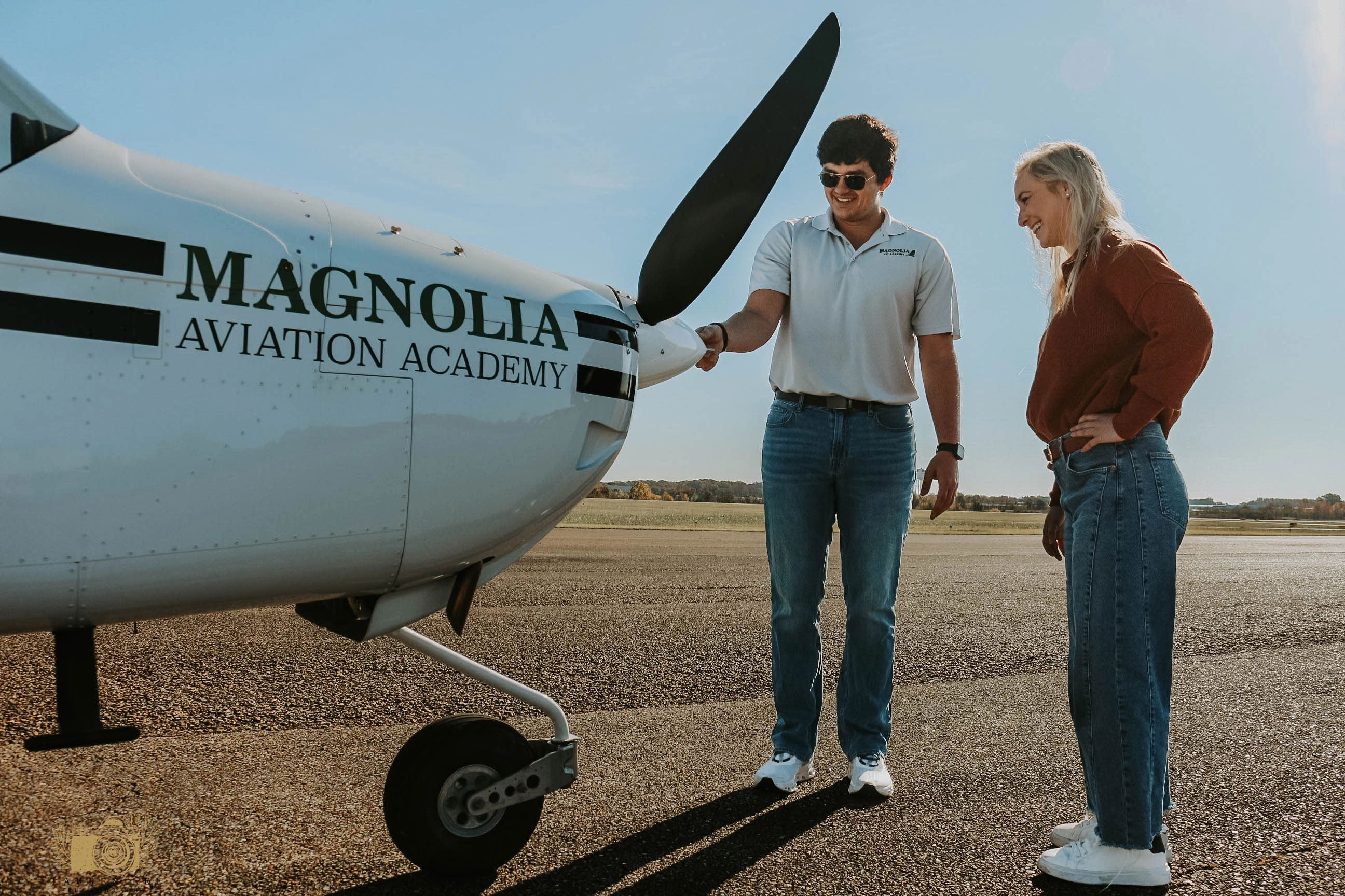 Magnolia Aviation Academy training aircraft on the runway ramp