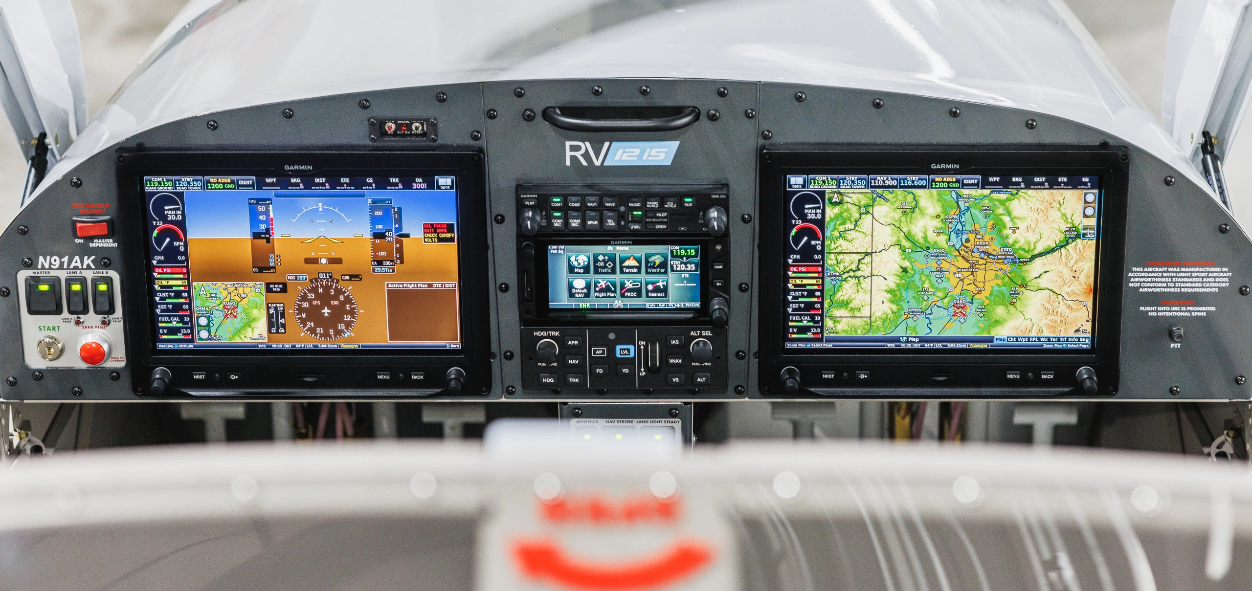 Van's RV-12iS aircraft and cockpit detail at Magnolia Aviation Academy